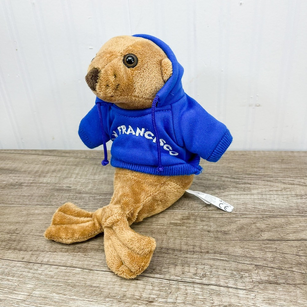 The Petting Zoo San Francisco Sea Lion Plush Brown Stuffed Animal Blue Hoodie 8"